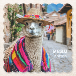 Posavasos De Papel Nombre personalizado Perú Llama