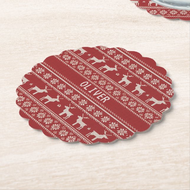 Posavasos De Papel Nordic Reindeer Christmas Personalized  (En perspectiva)