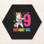 Posavasos De Papel Novena camiseta de unicornio chica de cumpleaños d<br><div class="desc">9.ª camiseta del chica de cumpleaños de Unicornio Regalo de un fiesta de nueve años</div>