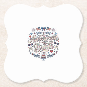Posavasos De Papel Novia Americana Diseño Vectorial de Boda Patriótic
