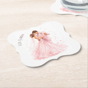 Posavasos De Papel Novia y Novio Bailando Boda Rosa