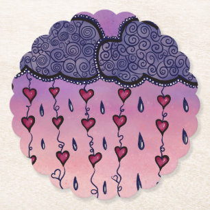 Posavasos De Papel Nubes lindas, corazones y gotas de lluvia