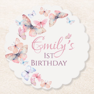 Posavasos De Papel Nuestra mariposa pequeña - Cumpleaños de color acu