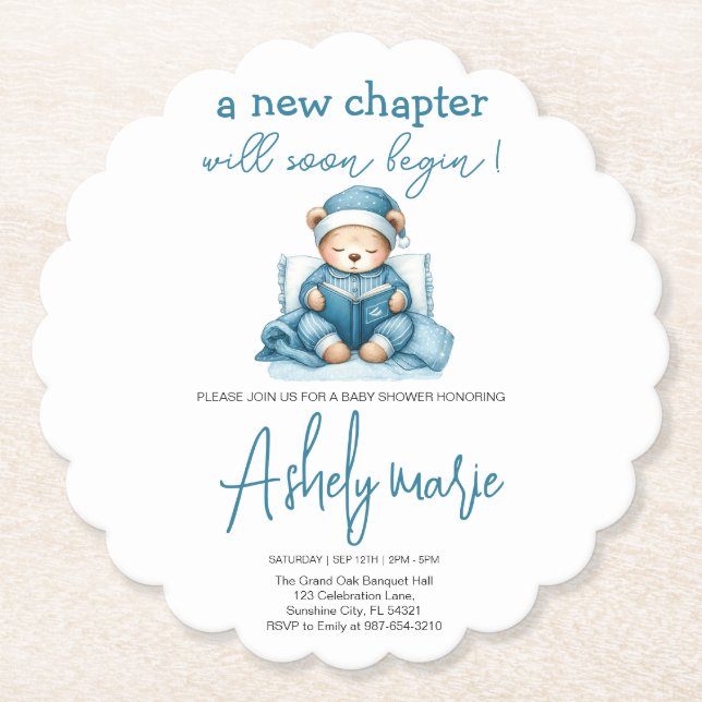 Posavasos De Papel Nuevo capítulo Teddy azul niño ducha de bebé Bear (Anverso)