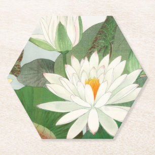 Posavasos De Papel Nymphaea lotus, grabado en madera japonés, 1917