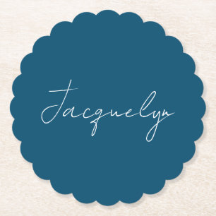 Posavasos De Papel Ocean Blue Plain Elegant Nombre Minimalista Modern