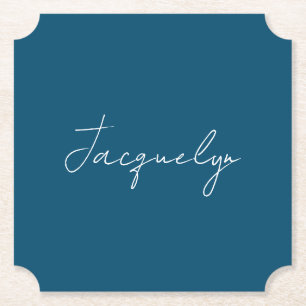 Posavasos De Papel Ocean Blue Plain Elegant Nombre Minimalista Modern