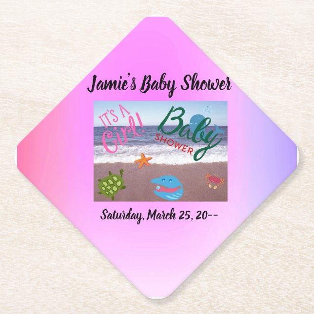 Posavasos De Papel Ocean Critters Baby Girl Shower (Anverso)