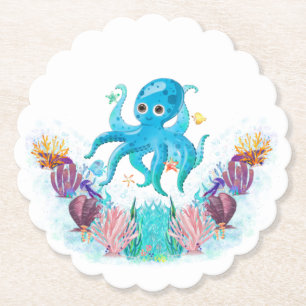 Posavasos De Papel Octopus Cute Ocean Sea Con Coloridas Aguas Marinas