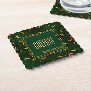 Posavasos De Papel Octubre Crescent Moons & Stars Green BokePattern