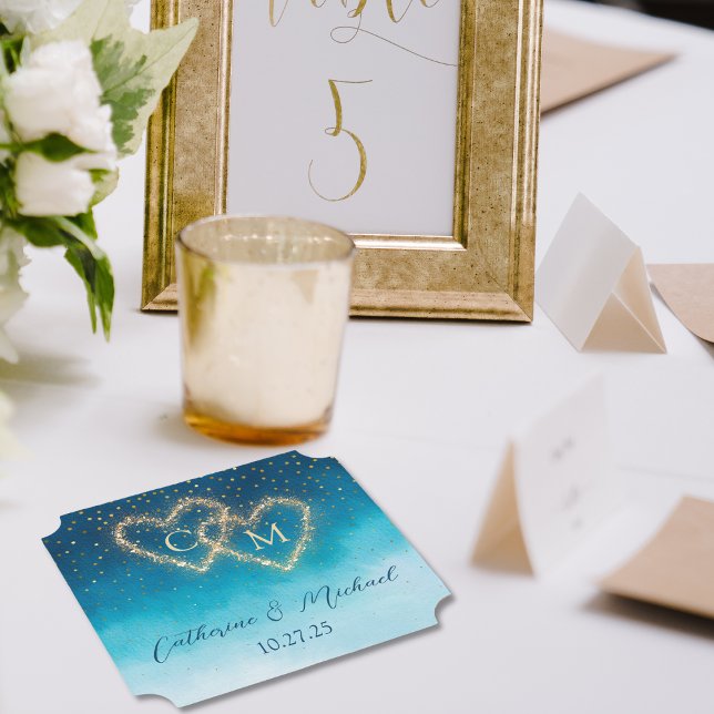 Posavasos De Papel Olas De Acuarela Azul Oceánico Con Boda De Monogra (Subido por el creador)