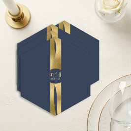 Posavasos De Papel Olas Esculturales Boda Azul Marino Oro ID1312