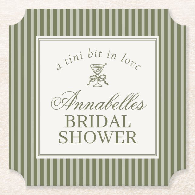 Posavasos De Papel Olive Martini Old Money Striped Bridal Shower (Anverso)