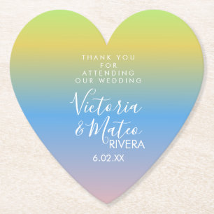 Posavasos De Papel Ombre Arcoíris Amarillo Azul Rosa Boda  Agradecimi