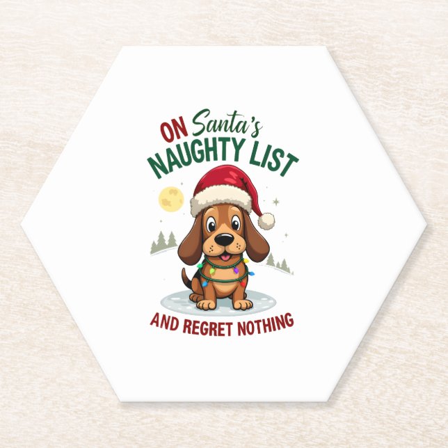 Posavasos De Papel On Santa's Xmas Naughty List Regret Nothing Basset (Anverso)