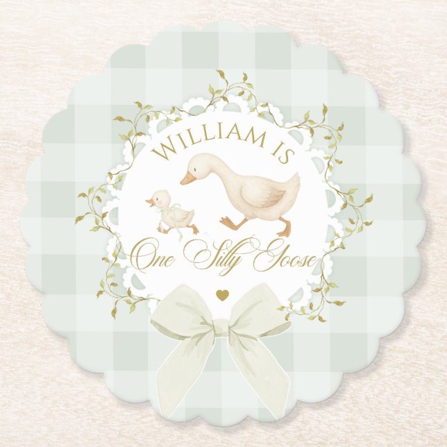 Posavasos De Papel One Silly Goose Gender neutral Sage Birthday (Anverso)