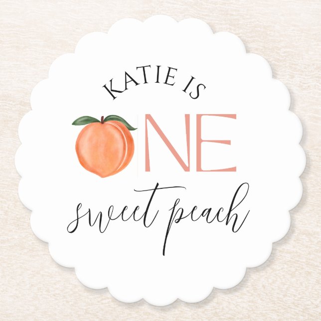 Posavasos De Papel One Sweet Peach First Birthday (Anverso)
