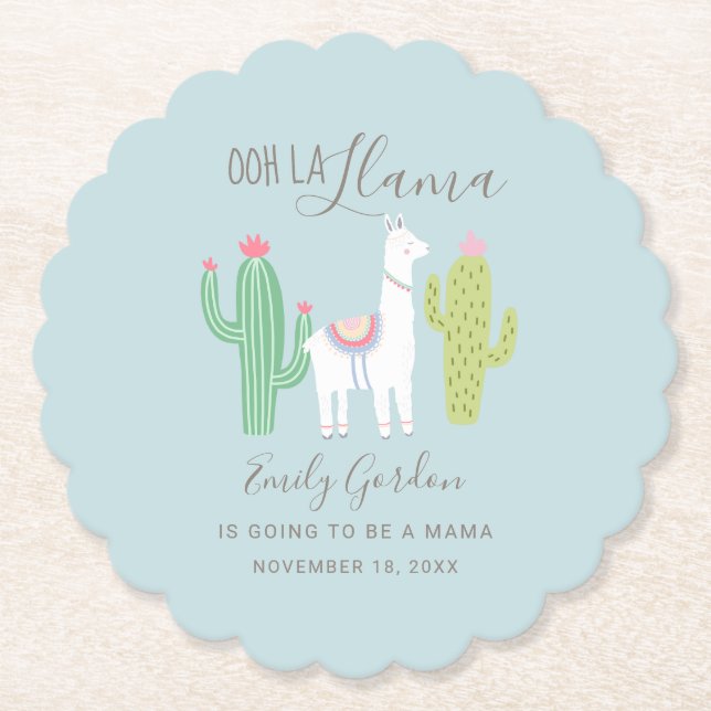 Posavasos De Papel Ooh La Llama Baby Shower Blue Cute Boy (Anverso)