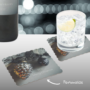 Posavasos De Papel Ornamentos de Navidad retro negro de plata con cin