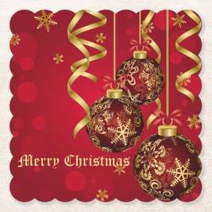 Posavasos De Papel Ornamentos navideños rojos y dorados de moda