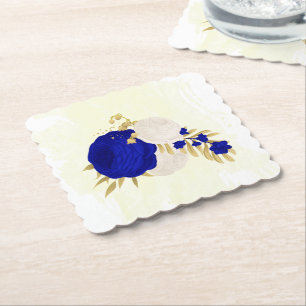 Posavasos De Papel oro azul real y flores blancas
