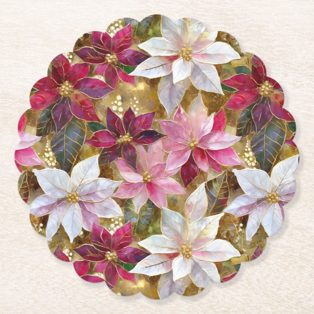Posavasos De Papel Oro Borgoña Bronce Pink Red Poinsettia (Anverso)