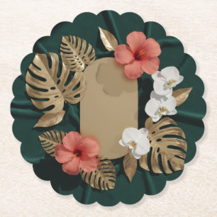 Posavasos De Papel Oro Botánico Tropical Monstera Hibisco Elegante