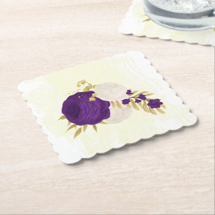 Posavasos De Papel oro de flores reales moradas y blancas