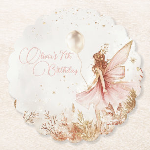 Posavasos De Papel Oro encantado y cumpleaños de hadas rosadas