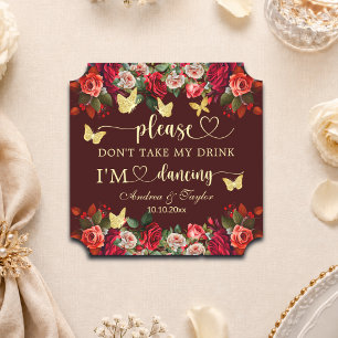 Posavasos De Papel Oro Floral No Te Llevarás Mi Bebida Boda