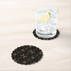 Posavasos De Papel Oro moderno y mármol negro lujo minimalista