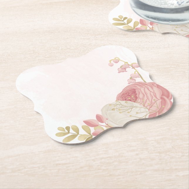 Posavasos De Papel Oro rosa y blanco romántico (En perspectiva)