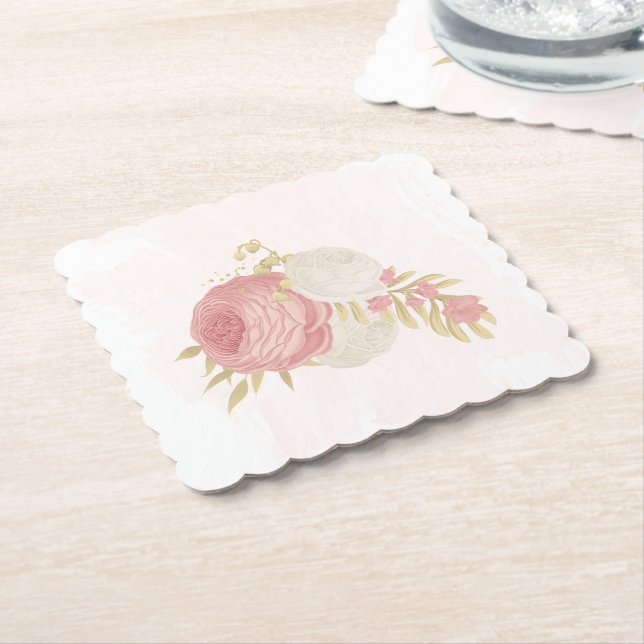 Posavasos De Papel Oro rosa y blanco romántico (En perspectiva)