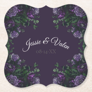 Posavasos De Papel Oscuro Morado Floral Elegante Boda Gótica