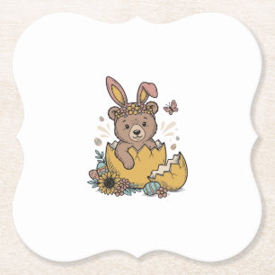 Posavasos De Papel Oso de Pascua lindo en huevo roto Vector vintage_1