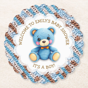 Posavasos De Papel Oso de peluche ganchillo azul y marrón Es un niño