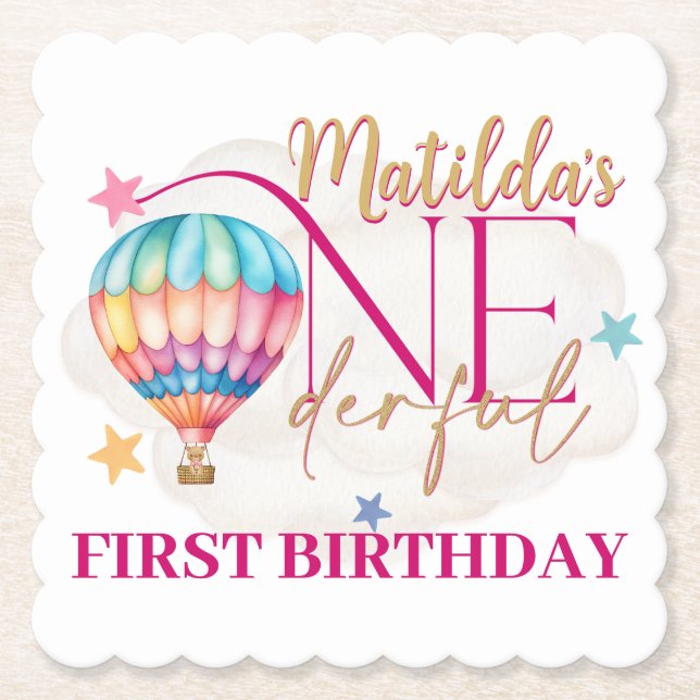 Posavasos De Papel Oso en un globo de cisterna cuadrada (Anverso)