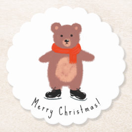 Posavasos De Papel Oso gracioso en patines de invierno