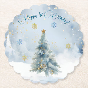 Posavasos De Papel Oso Navidad Uno Primer Cumpleaños Invierno