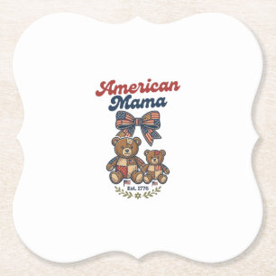 Posavasos De Papel Oso Patriótico Mama Americana Parche Vectorial Dis