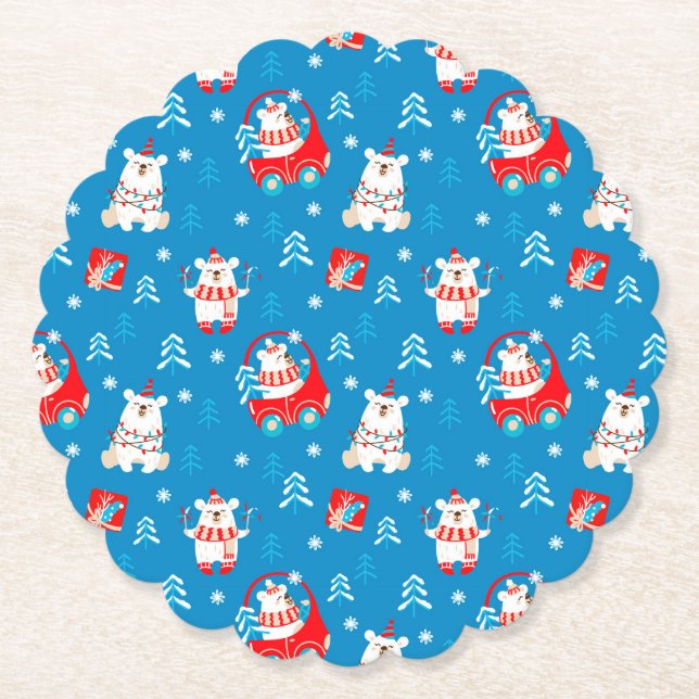 Posavasos De Papel Oso Polar de Navidad (Anverso)