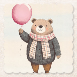 Posavasos De Papel Oso sudoroso gris con funda rosada