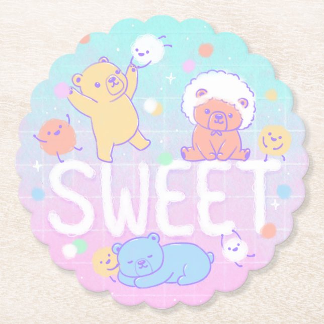Posavasos De Papel Osos dulces con monstruos Fluffy (Anverso)