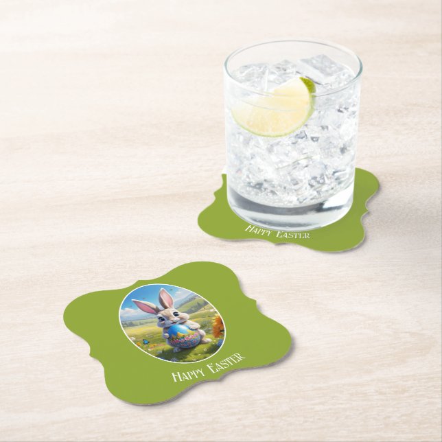 Posavasos De Papel Osterhase mit Ei, Oval - Pappuntersetzer (In situ)