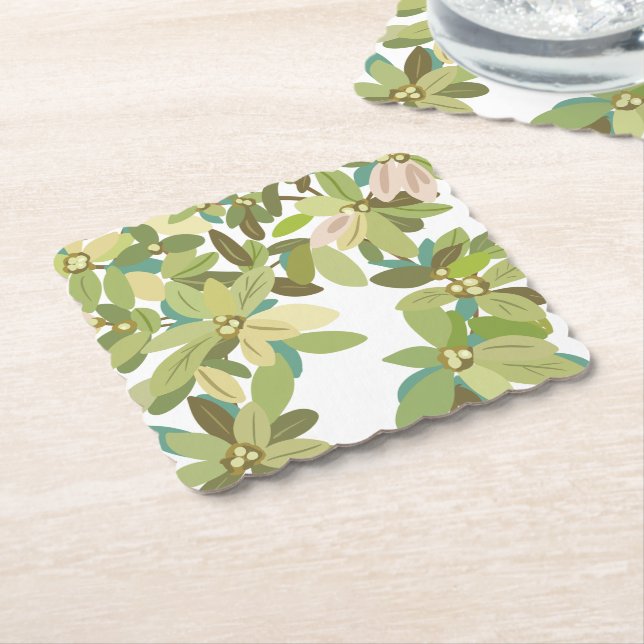 Posavasos De Papel Painted Green Leaves Botanical Greenery Art (En perspectiva)