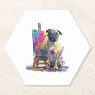 Posavasos De Papel Painter Pug � Abstract Art Dog