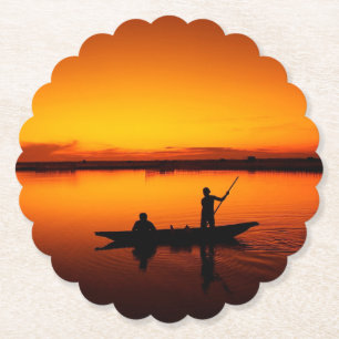 Posavasos De Papel Paisaje atardecer con un barco-68465