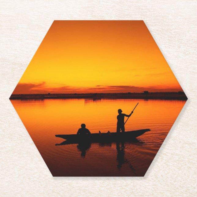 Posavasos De Papel Paisaje atardecer con un barco-68465 (Anverso)