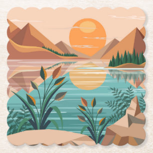 Posavasos De Papel Paisaje de puesta de sol en lago de montaña pacífi
