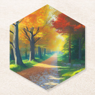 Posavasos De Papel Paisaje forestal con árboles otoñales forestales